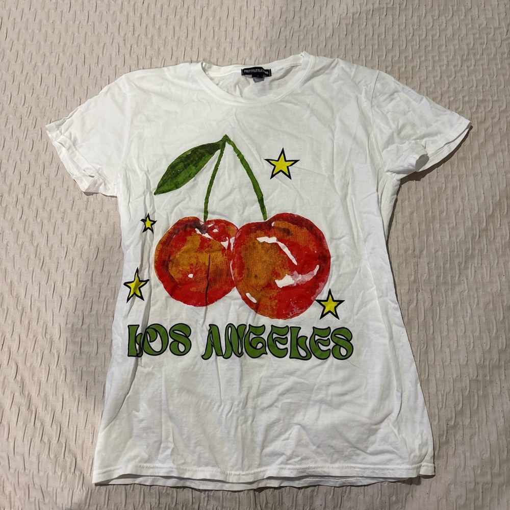 PrettyLittleThing White Tee with Cherry Print